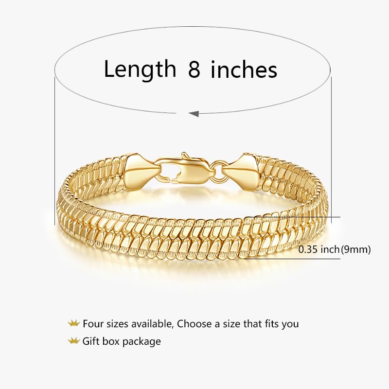 14K Gold Bracelets for Women Non Tarnish Men Bracelet Snake Chain Bracelet Sleek Gold Bracelets for Men Gold Jewelry Gifts 7/7.5/8/8.5 inches