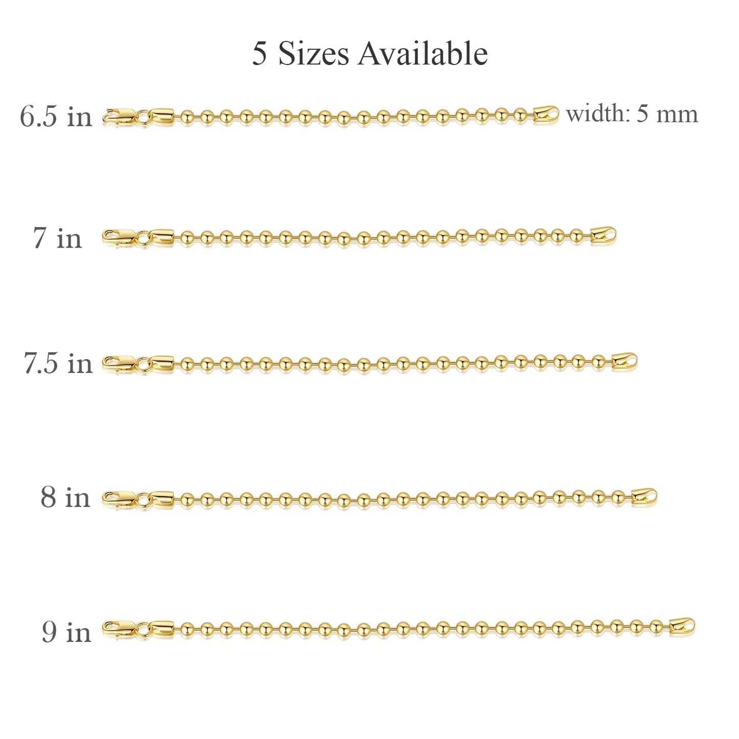14K Gold Bracelets for Women Bracelets for Men Simple 5mm Bead Chain Bracelet for Women Gold Jewelry Presents for Men 6.5/7/7.5/8/9