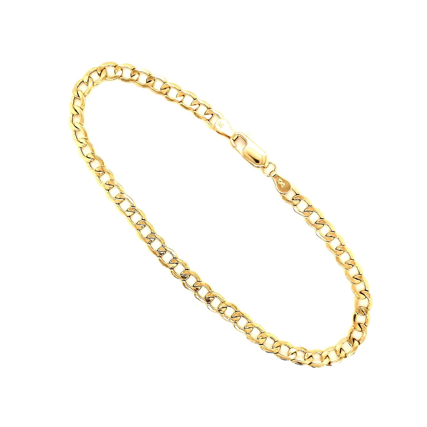 3.5mm Real 10K Gold Hollow Curb Cuban Link Bracelet Anklet For Men and Women