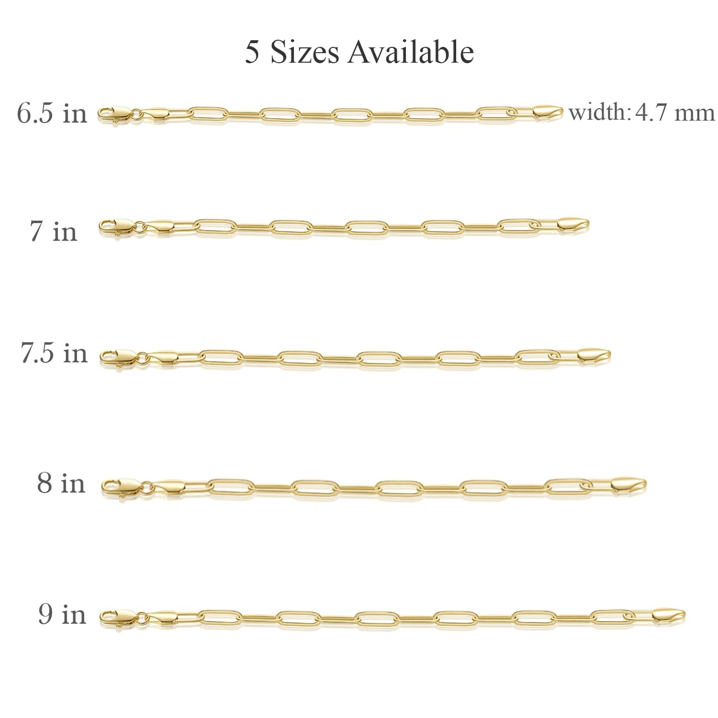 14K Gold Bracelets for Women Non Tarnish Bracelet for Men Paperclip Gold Chain Bracelets 5 Sizes 6.5in-9in Excellent for Stacking and Present