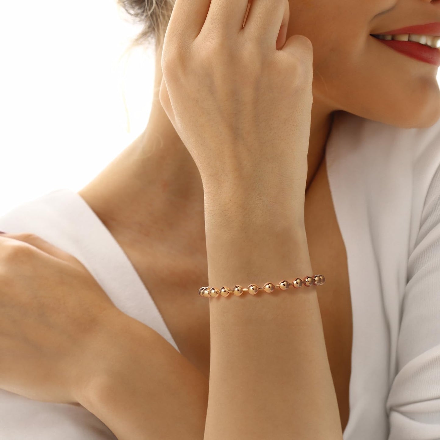 14K Gold Bracelets for Women Bracelets for Men Simple 5mm Bead Chain Bracelet for Women Gold Jewelry Presents for Men 6.5/7/7.5/8/9