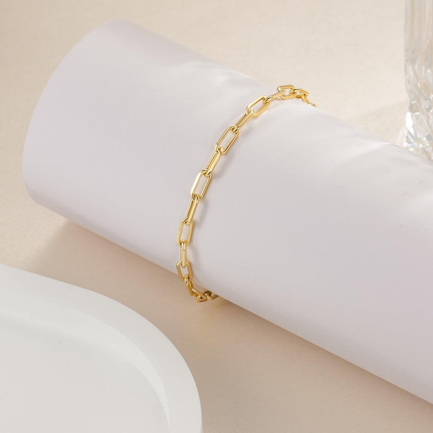 14K Gold Bracelets for Women & Men Dainty Gold Paperclip Chain Bracelet for Women Cute Stackable Bracelets Jewelry 6.5 in-9 in