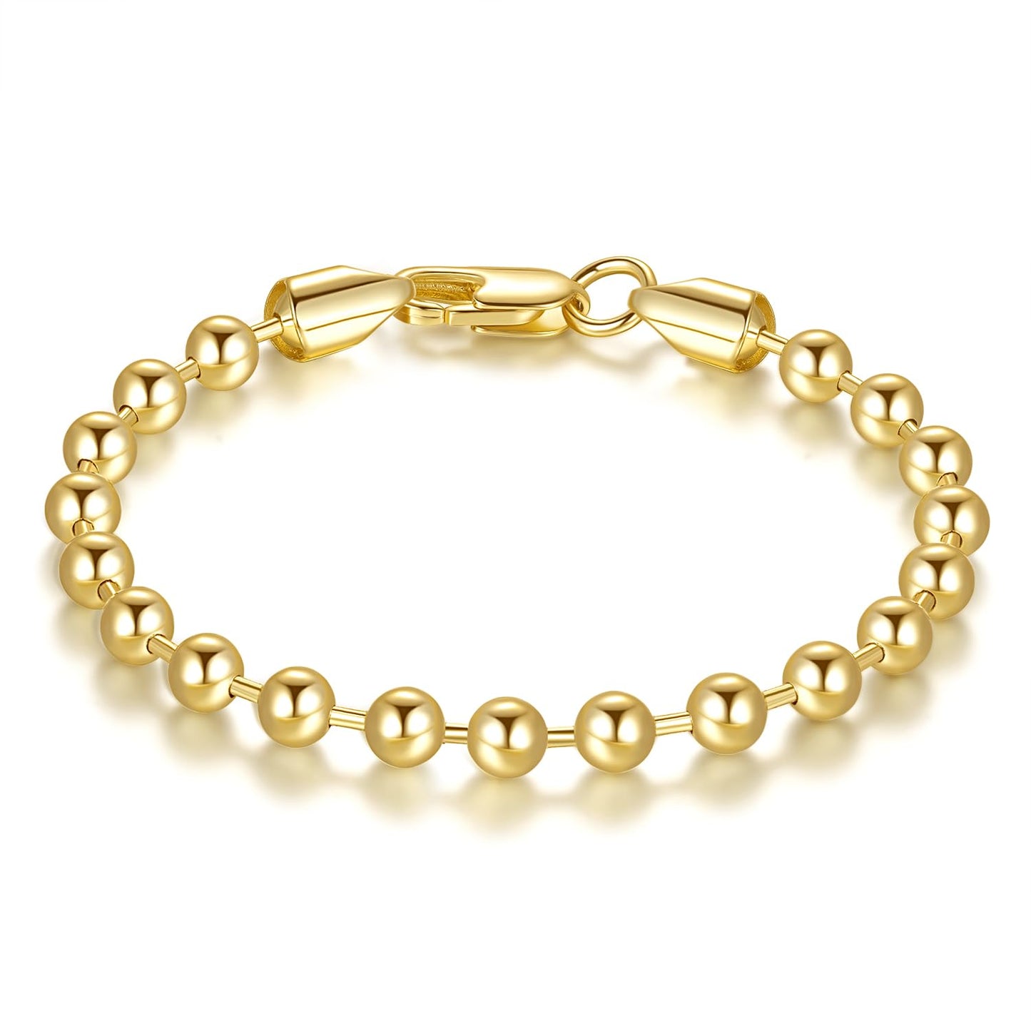14K Gold Bracelets for Women Bracelets for Men Simple 5mm Bead Chain Bracelet for Women Gold Jewelry Presents for Men 6.5/7/7.5/8/9