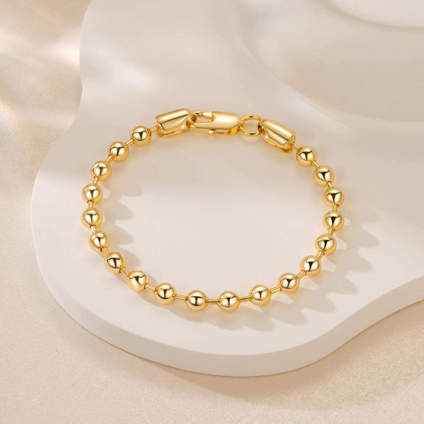 14K Gold Bracelets for Women Bracelets for Men Simple 5mm Bead Chain Bracelet for Women Gold Jewelry Presents for Men 6.5/7/7.5/8/9