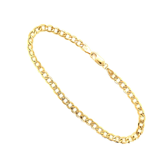 3.5mm Real 10K Gold Hollow Curb Cuban Link Bracelet Anklet For Men and Women