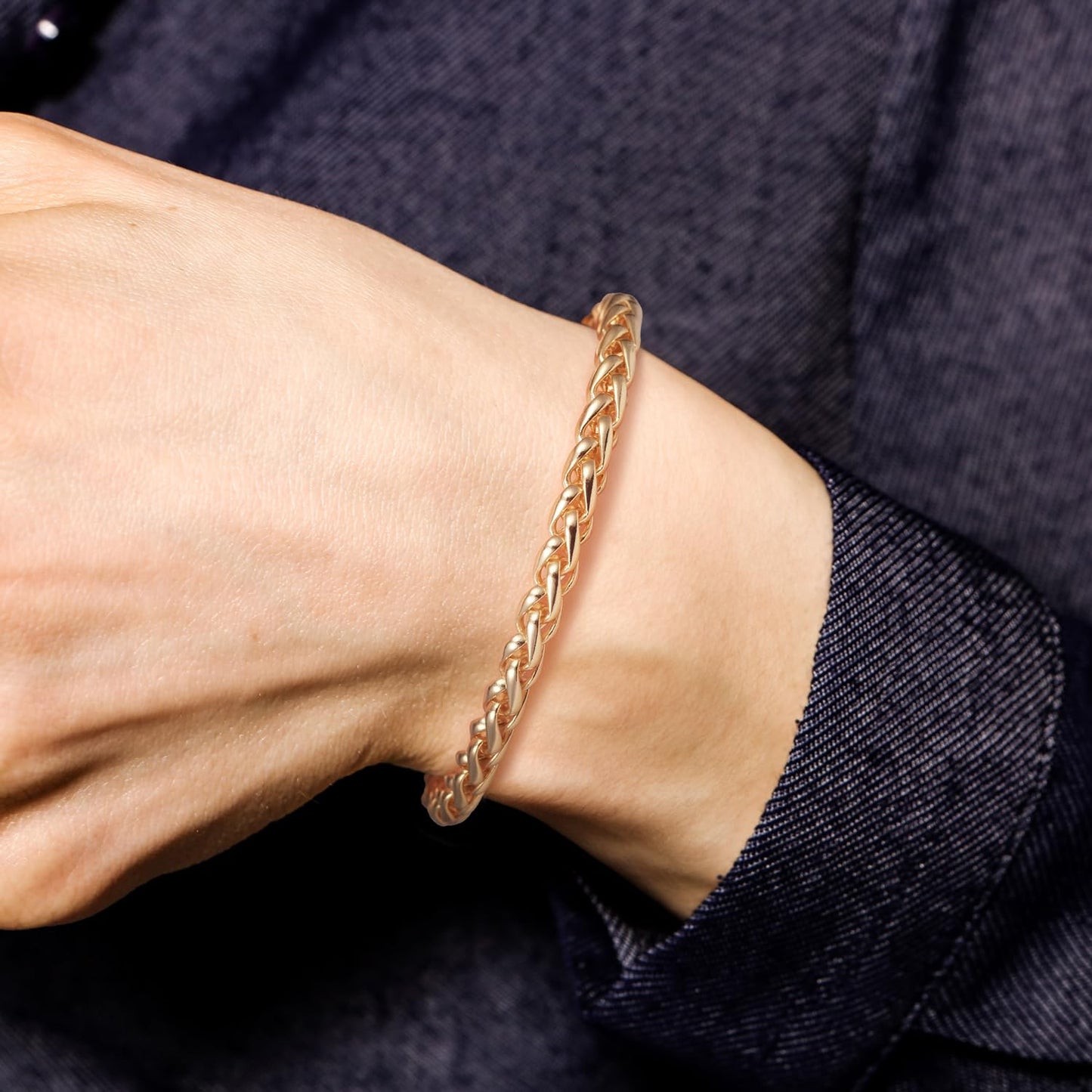 14K Gold Wheat Chain Bracelet for Women Stackable Gold Jewelry Gifts Available in Sizes 6.5-9 Inches (7.00, Inches)