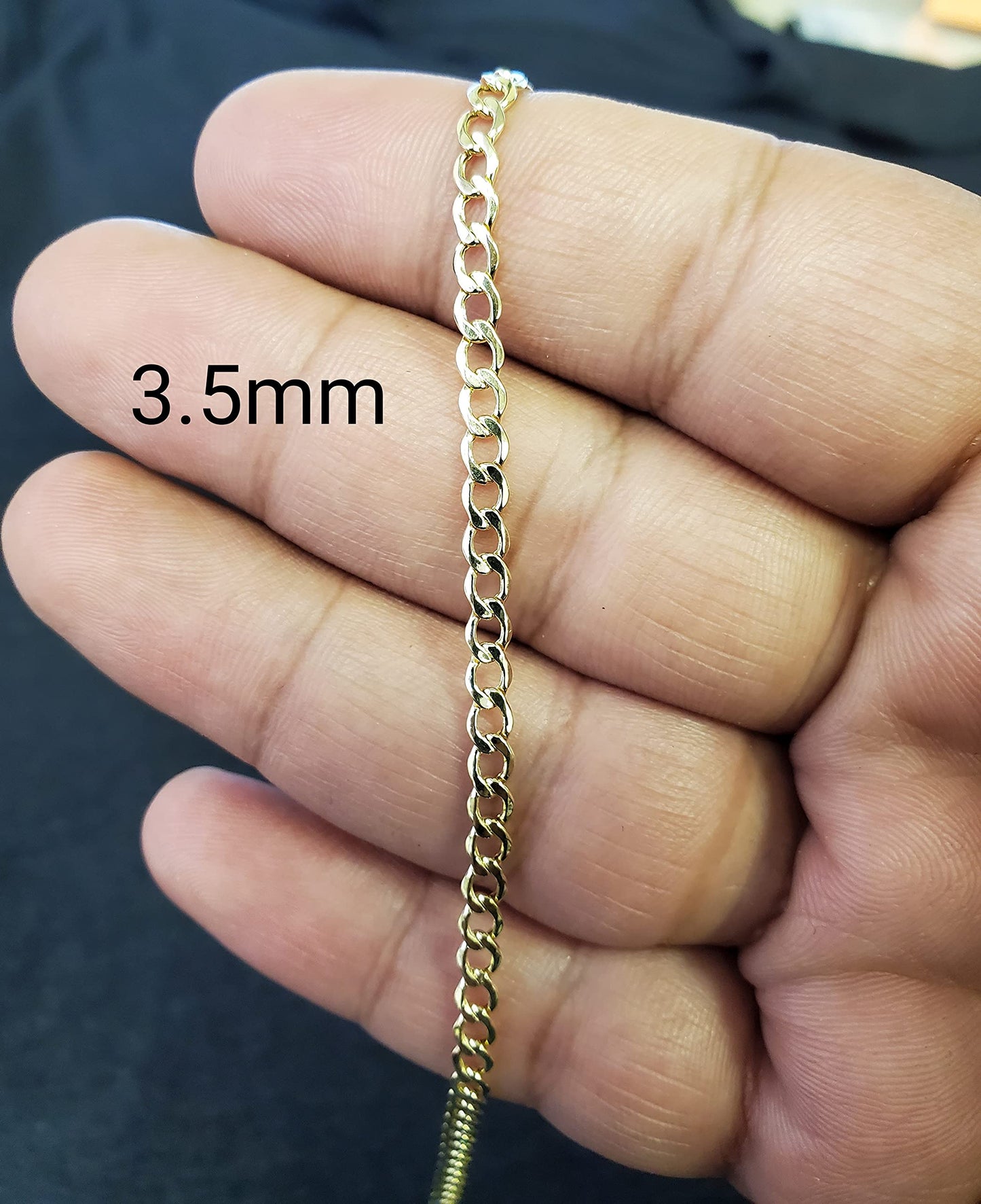 3.5mm Real 10K Gold Hollow Curb Cuban Link Bracelet Anklet For Men and Women