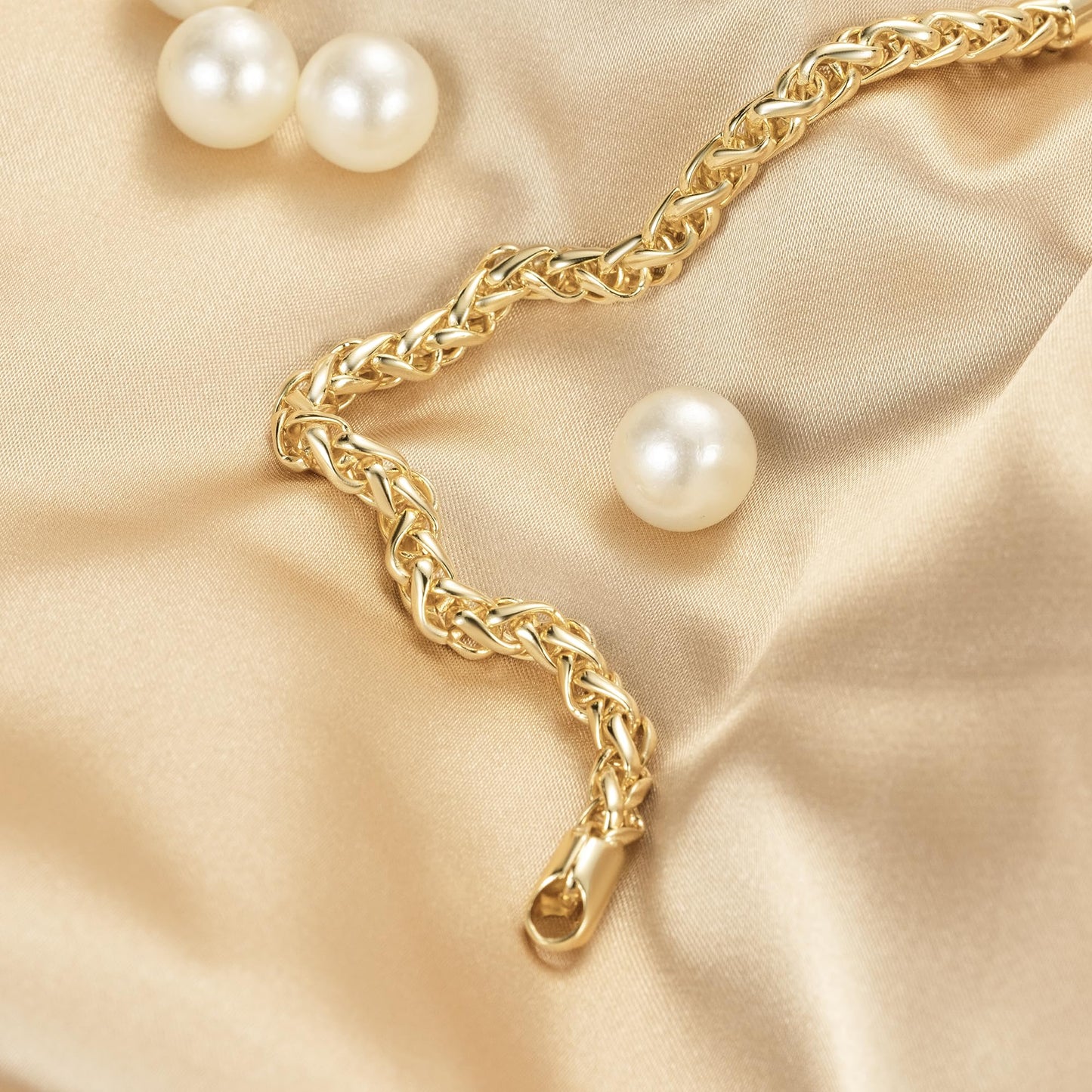 14K Gold Wheat Chain Bracelet for Women Stackable Gold Jewelry Gifts Available in Sizes 6.5-9 Inches (7.00, Inches)
