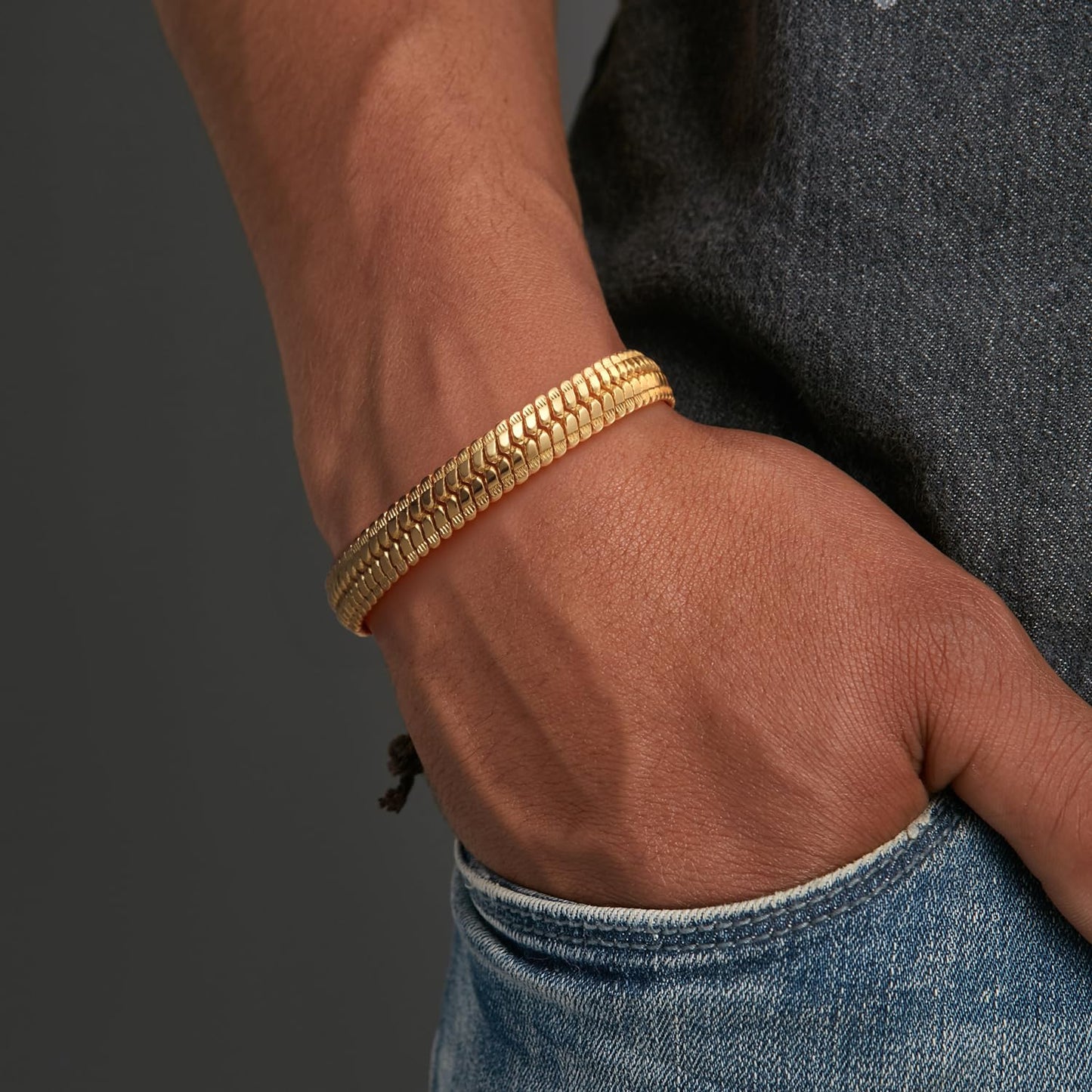 14K Gold Bracelets for Women Non Tarnish Men Bracelet Snake Chain Bracelet Sleek Gold Bracelets for Men Gold Jewelry Gifts 7/7.5/8/8.5 inches