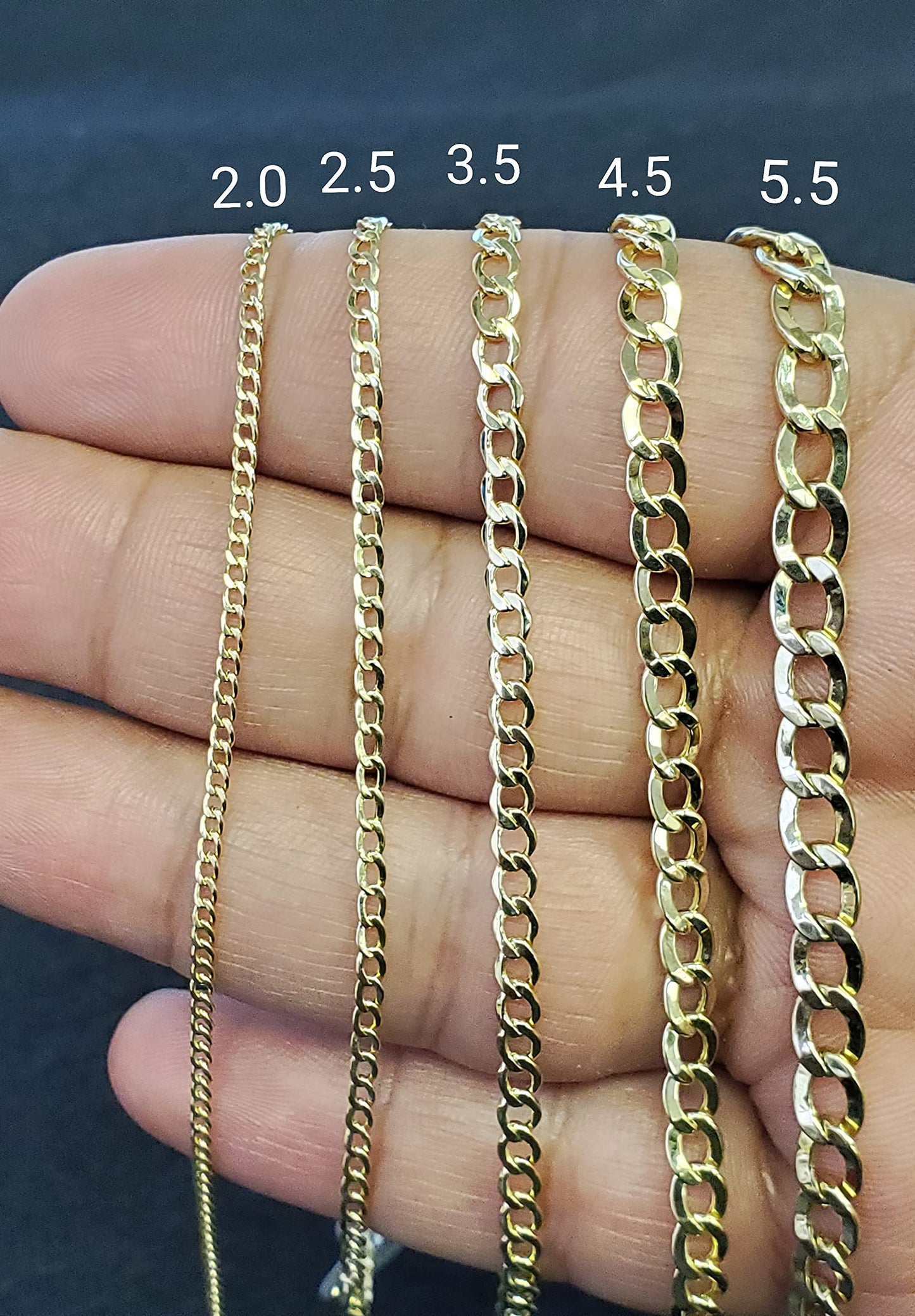 3.5mm Real 10K Gold Hollow Curb Cuban Link Bracelet Anklet For Men and Women